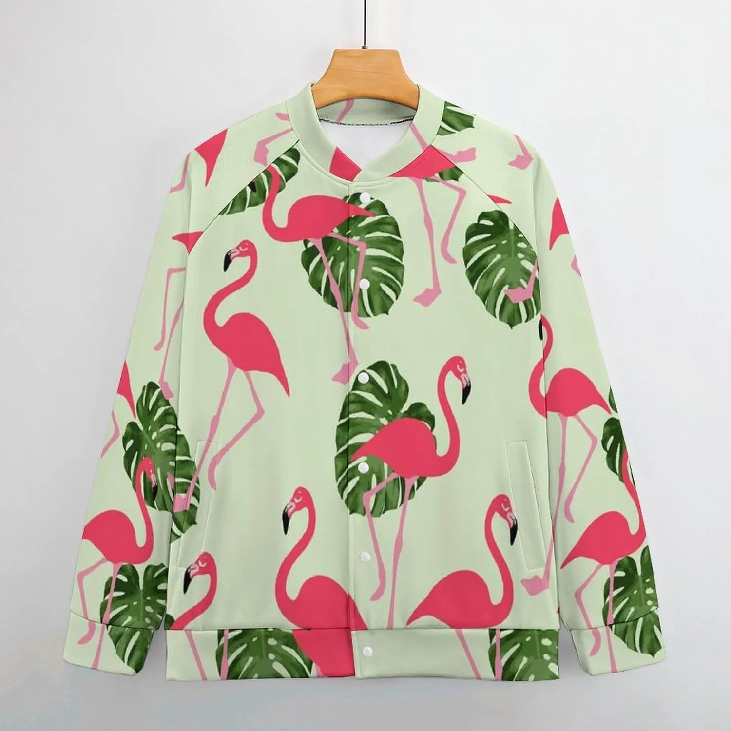 Tropical Flamingo Palm Leaves Lightweight Men's Baseball Jackets Relaxed Fit Varsity Bomber Jacket Windbreaker Coat