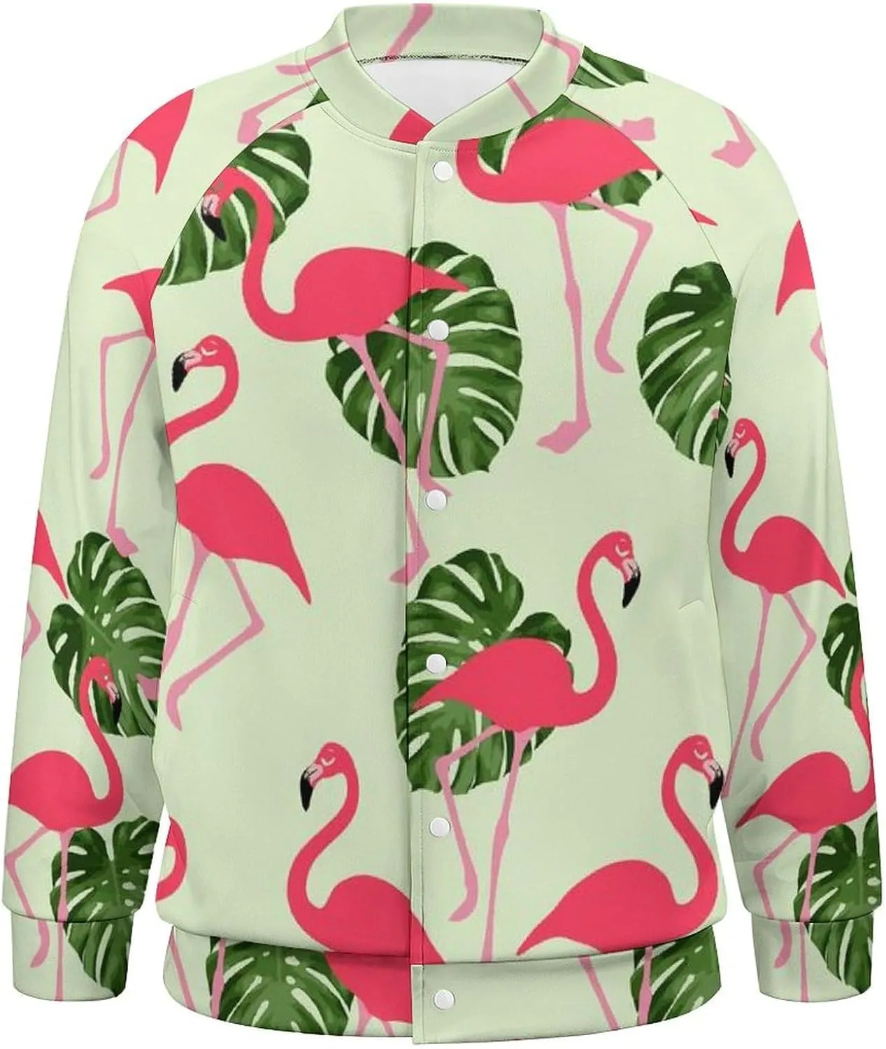 Tropical Flamingo Palm Leaves Lightweight Men's Baseball Jackets Relaxed Fit Varsity Bomber Jacket Windbreaker Coat