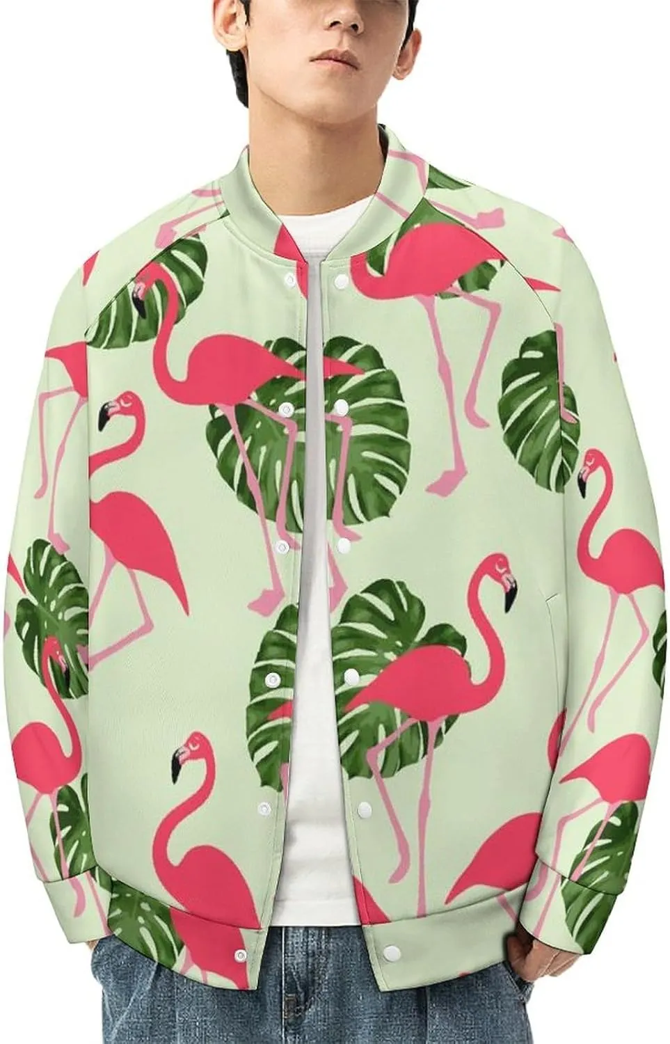 Tropical Flamingo Palm Leaves Lightweight Men's Baseball Jackets Relaxed Fit Varsity Bomber Jacket Windbreaker Coat