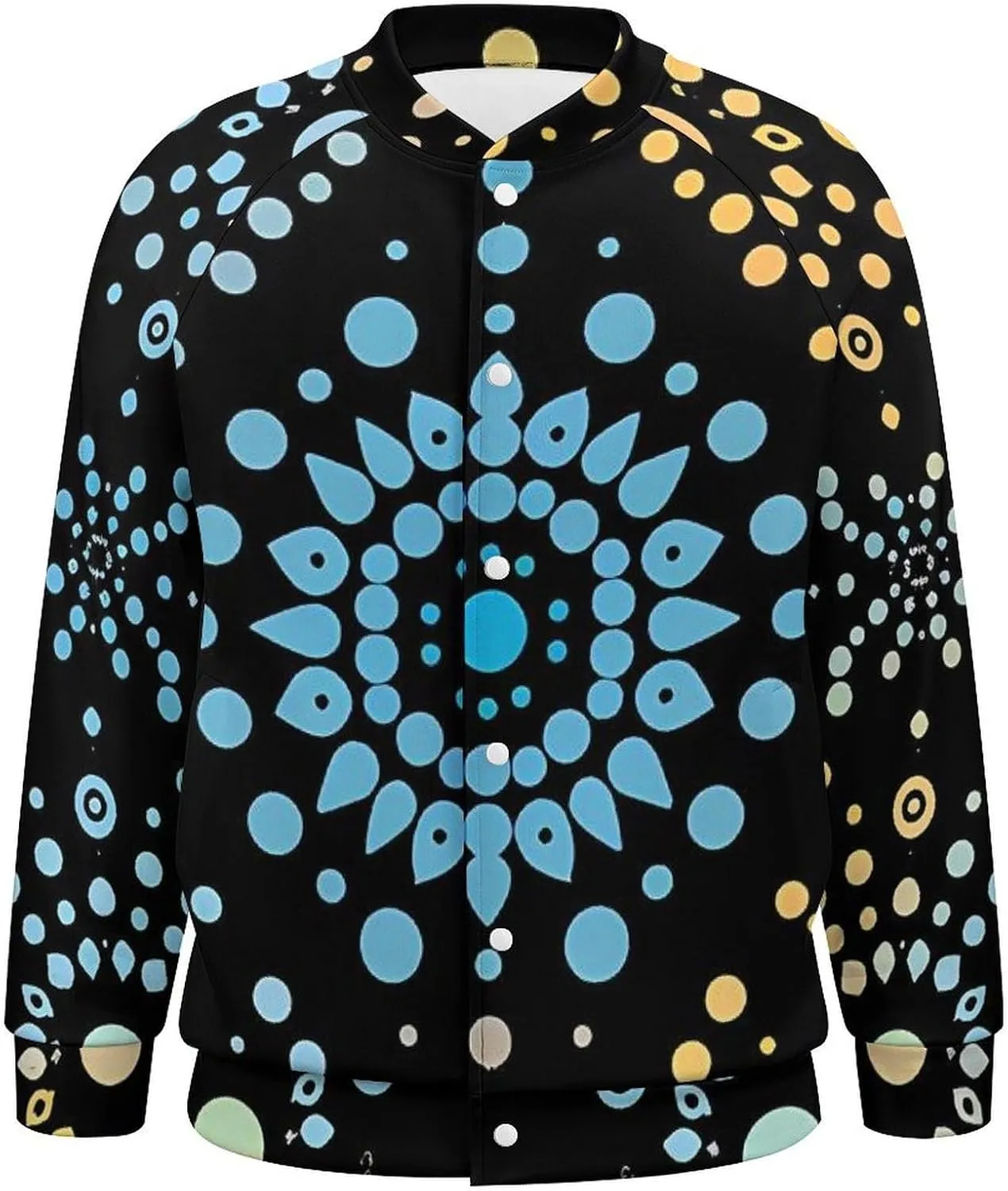 Turquoise Dot Pattern Lightweight Men's Baseball Jackets Relaxed Fit Varsity Bomber Jacket Windbreaker Coat