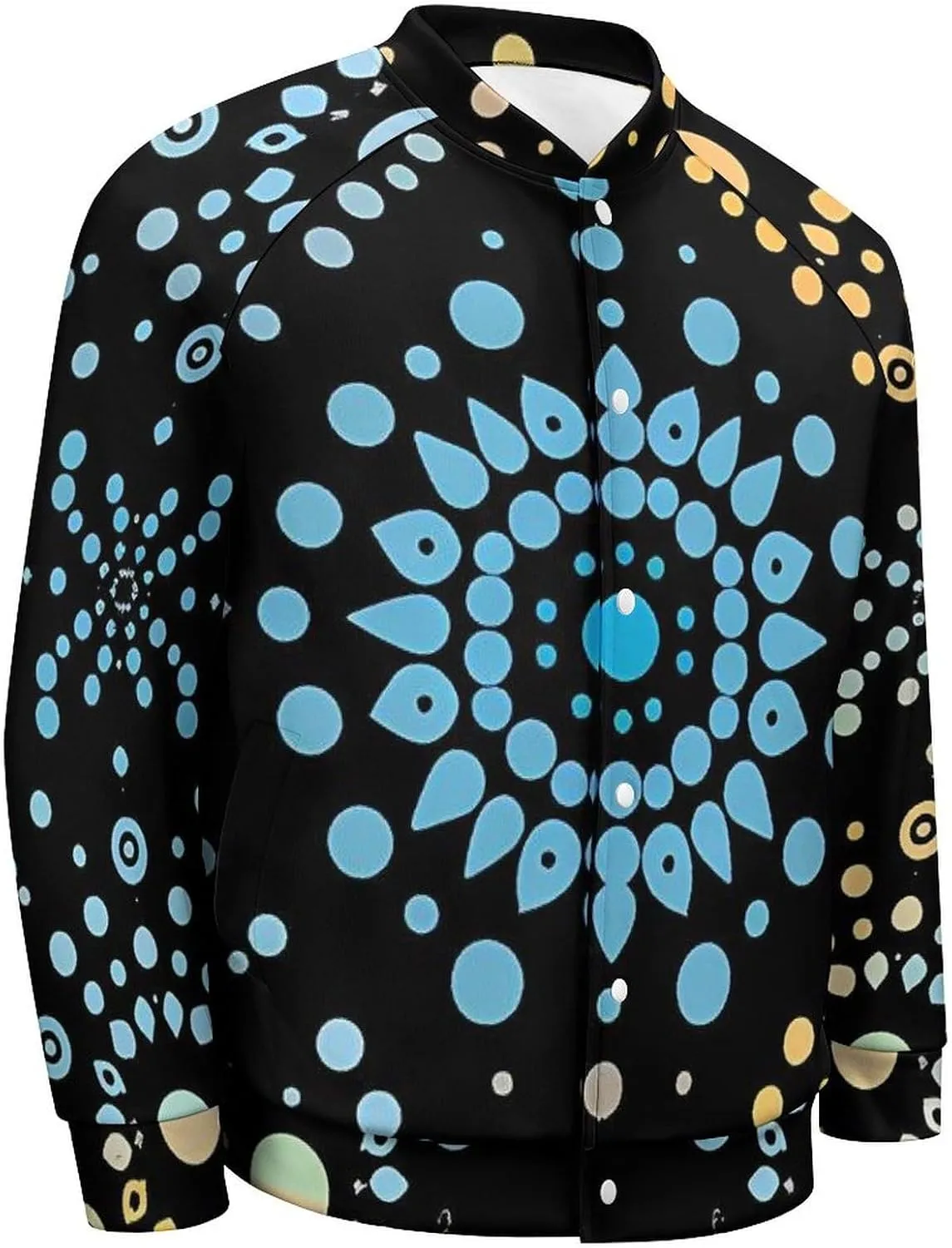 Turquoise Dot Pattern Lightweight Men's Baseball Jackets Relaxed Fit Varsity Bomber Jacket Windbreaker Coat