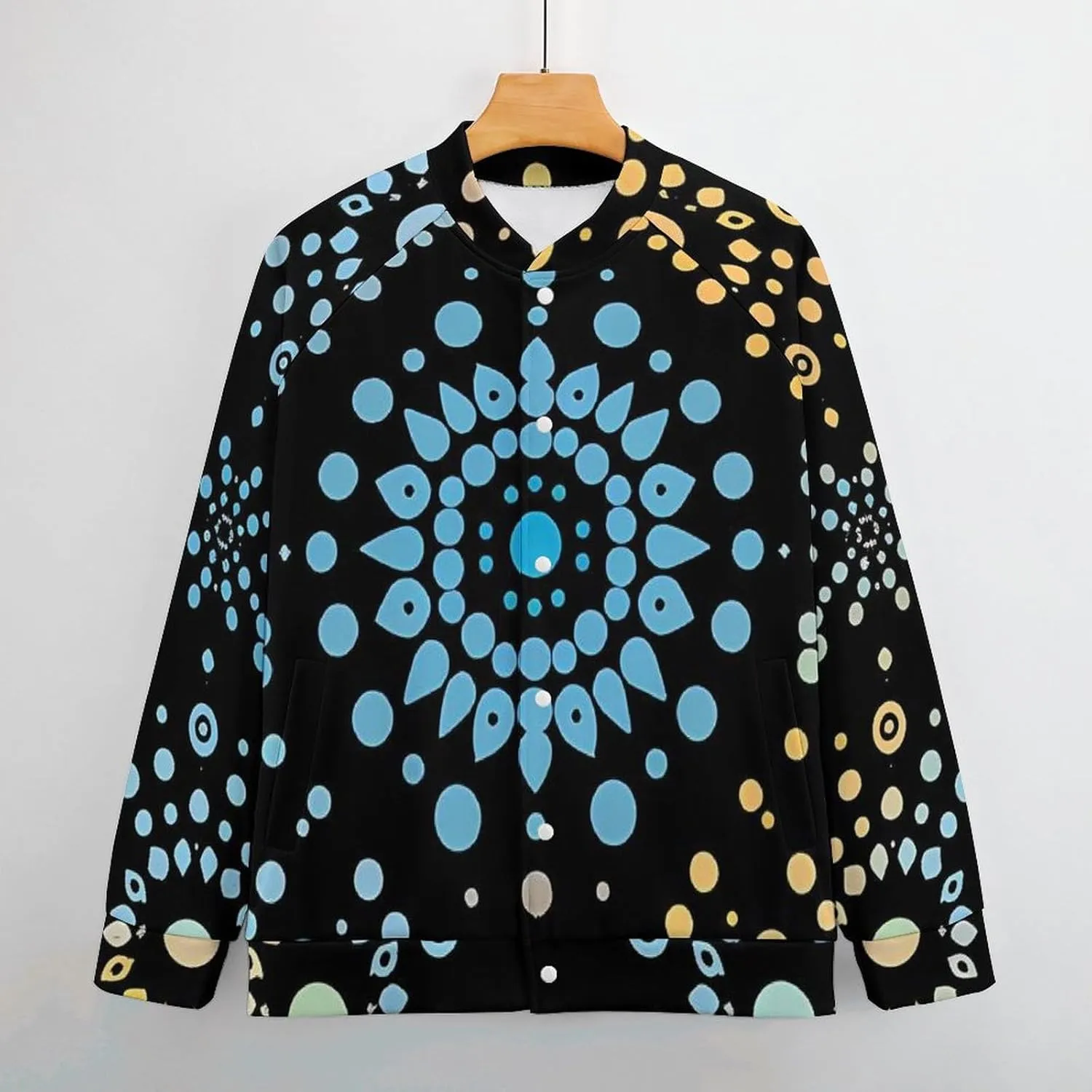 Turquoise Dot Pattern Lightweight Men's Baseball Jackets Relaxed Fit Varsity Bomber Jacket Windbreaker Coat