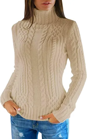 Turtleneck Long Sleeve Shirts Sweater Women's Autumn and Winter Short Pullover Solid Color Loose Sweater Thickened