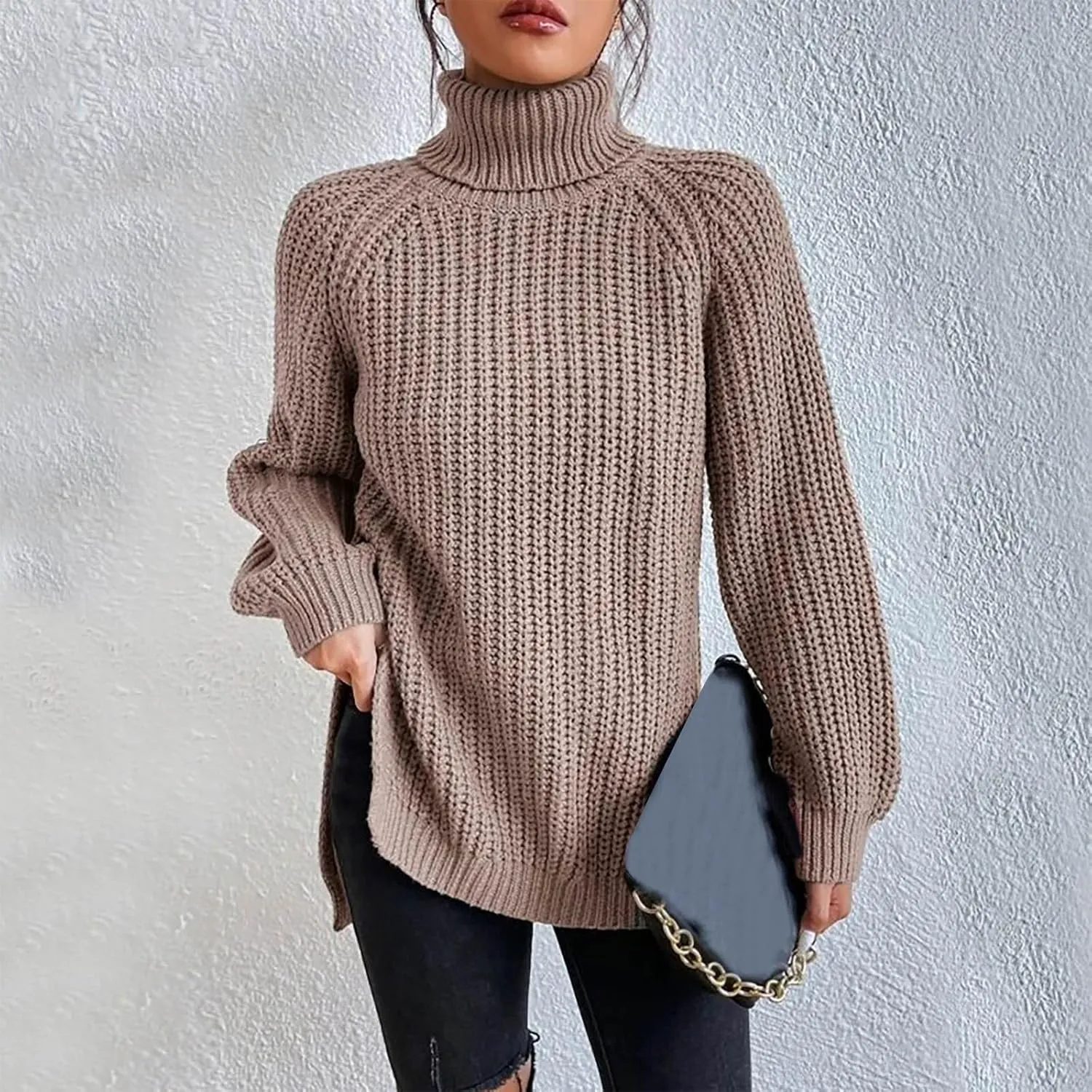 Turtleneck Sweater Women Chunky Knit Sweater Fall Winter Sweaters Cable Weaving Long Sleeve Pullover Thermal Sweater
