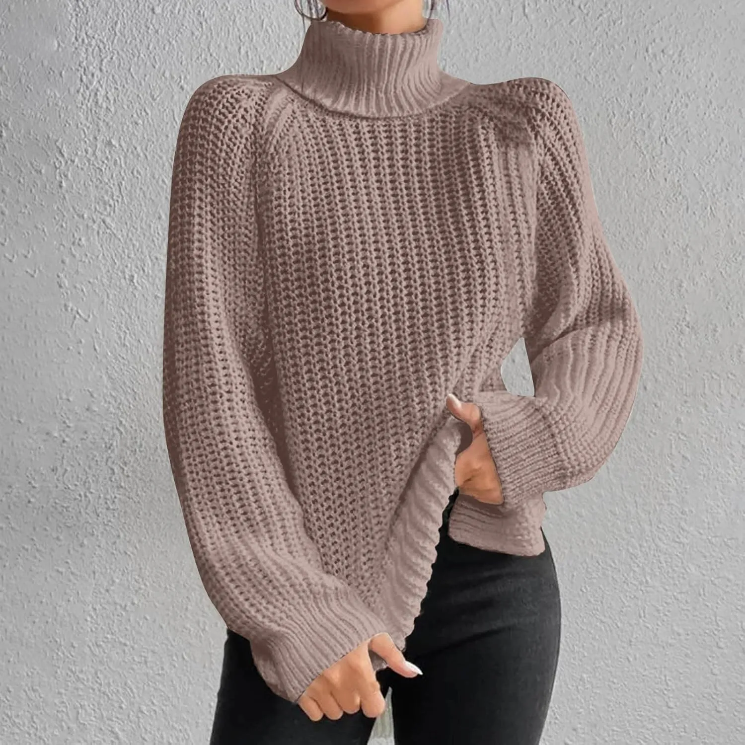 Turtleneck Sweater Women Chunky Knit Sweater Fall Winter Sweaters Cable Weaving Long Sleeve Pullover Thermal Sweater