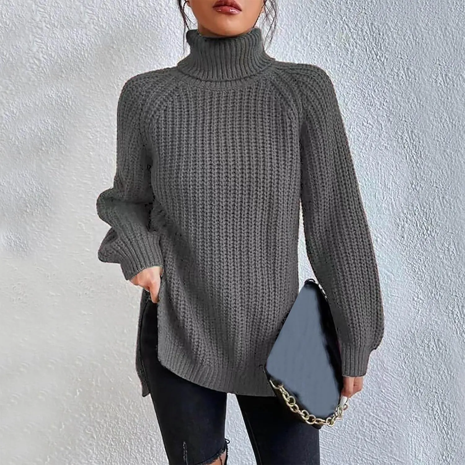 Turtleneck Sweater Women Chunky Knit Sweater Fall Winter Sweaters Cable Weaving Long Sleeve Pullover Thermal Sweater