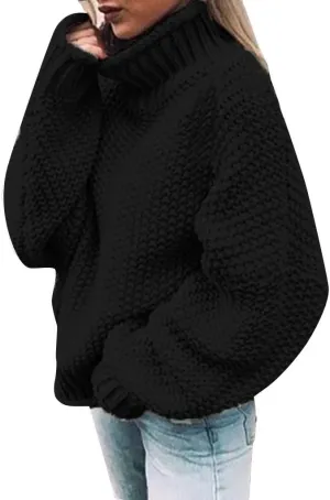 Turtleneck Sweater Women Oversized Knit Sweater Chunky Pullover Sweater Vintage Jumper Top Winter Casual Tunic Top