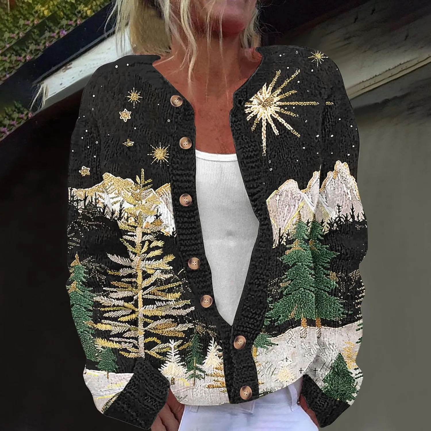 Ugly Christmas Sweater for Women Cute Xmas Open Front Button Down Sweater Cardigans Fall Winter Knitted Outerwear Coat