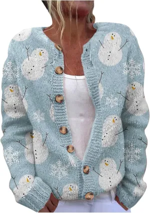 Ugly Christmas Sweater for Women Cute Xmas Open Front Button Down Sweater Cardigans Fall Winter Knitted Outerwear Coat
