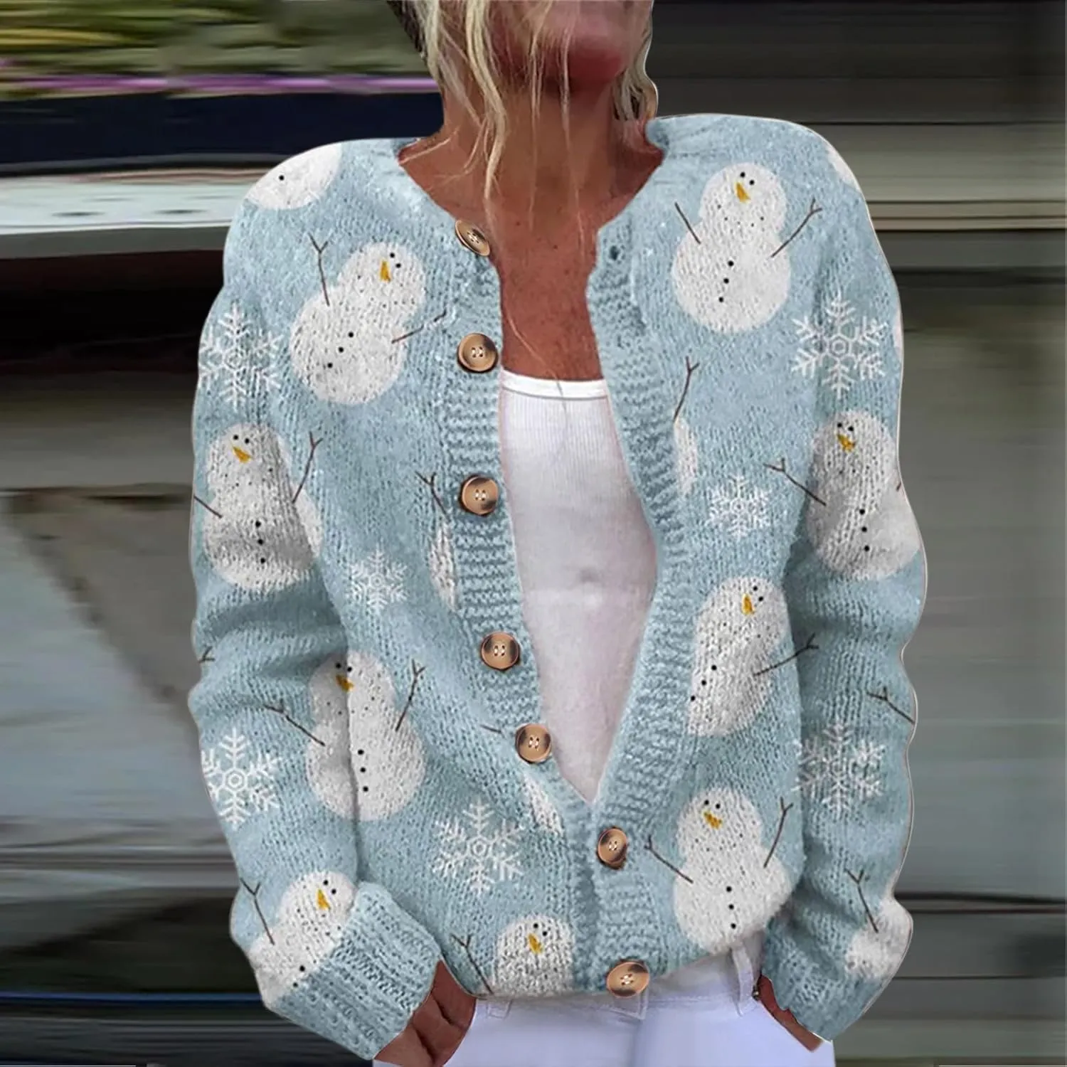 Ugly Christmas Sweater for Women Cute Xmas Open Front Button Down Sweater Cardigans Fall Winter Knitted Outerwear Coat