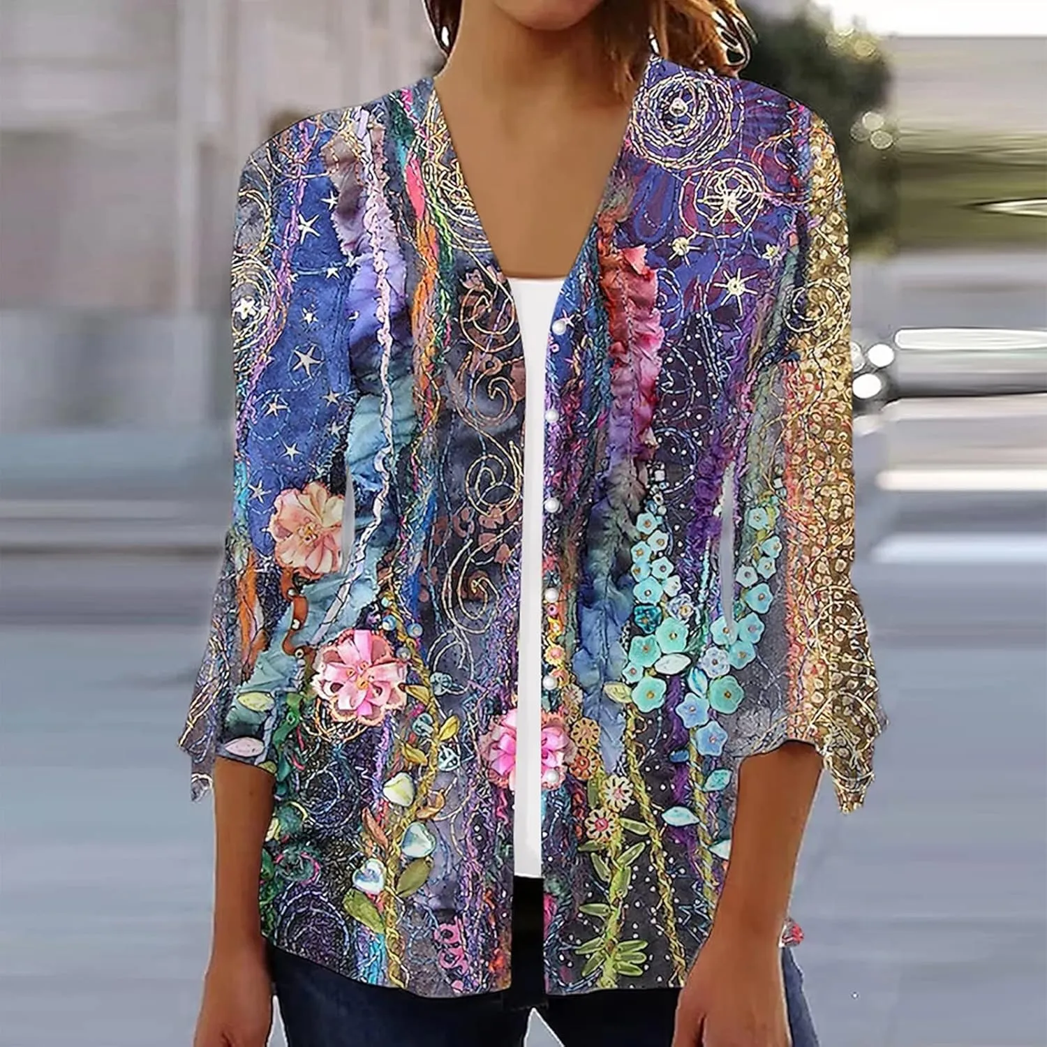 V Neck Cardigan for Women Trendy 2023 Floral Graphic Cardigan for Women Lightweight Casual Plus Size Cardigans for Women