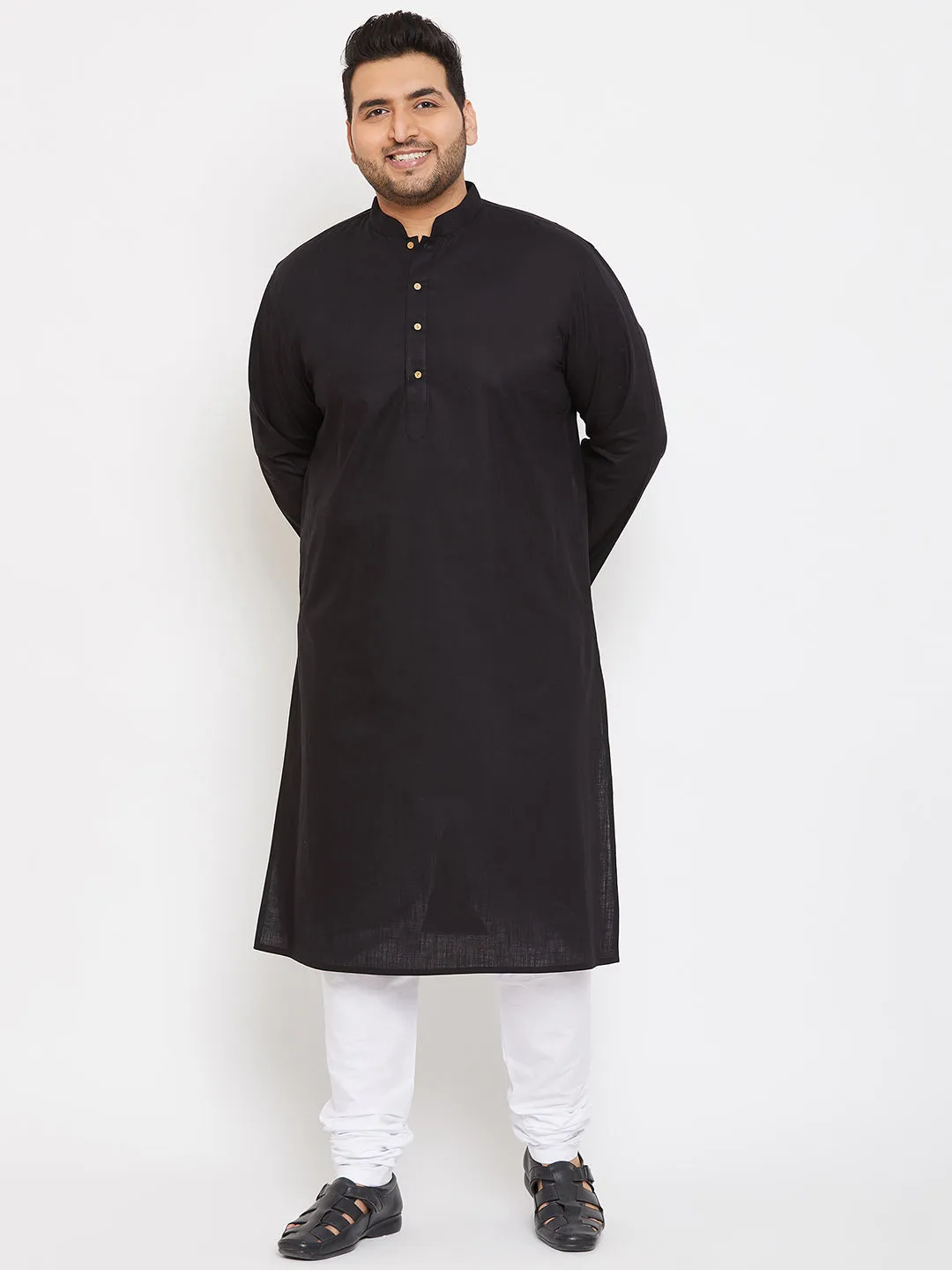 Vastramay Black Cotton Kurta Set