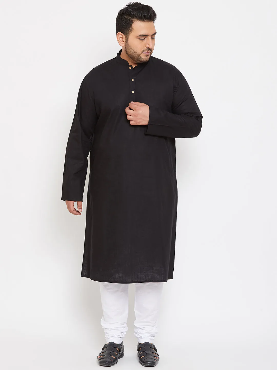 Vastramay Black Cotton Kurta Set