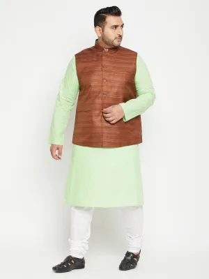 VASTRAMAY Men's Mint Green Brown Jacket Kurta