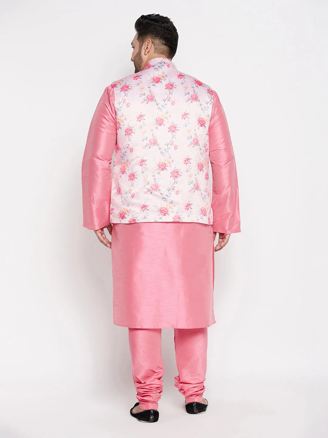 VASTRAMAY Men's Peach Floral Kurta Set