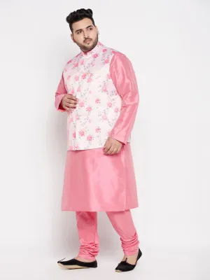 VASTRAMAY Men's Peach Floral Kurta Set