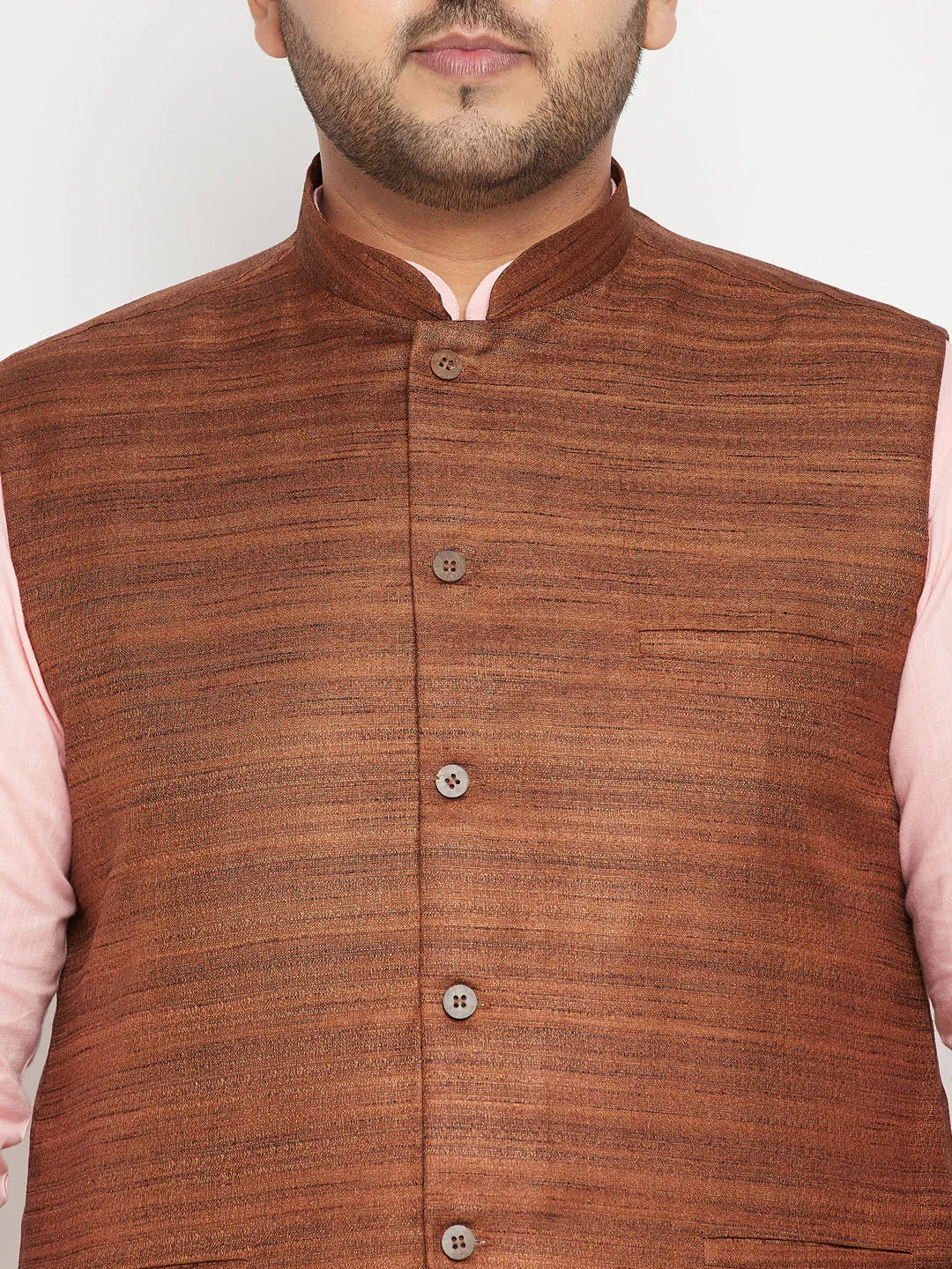 VASTRAMAY Men's Pink and Brown Jacket Kurta