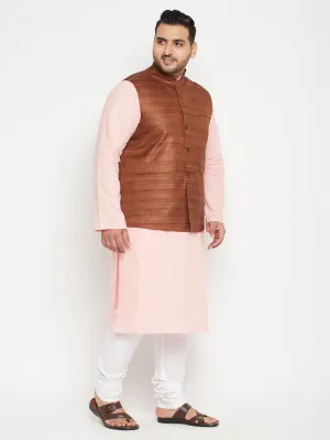 VASTRAMAY Men's Pink and Brown Jacket Kurta