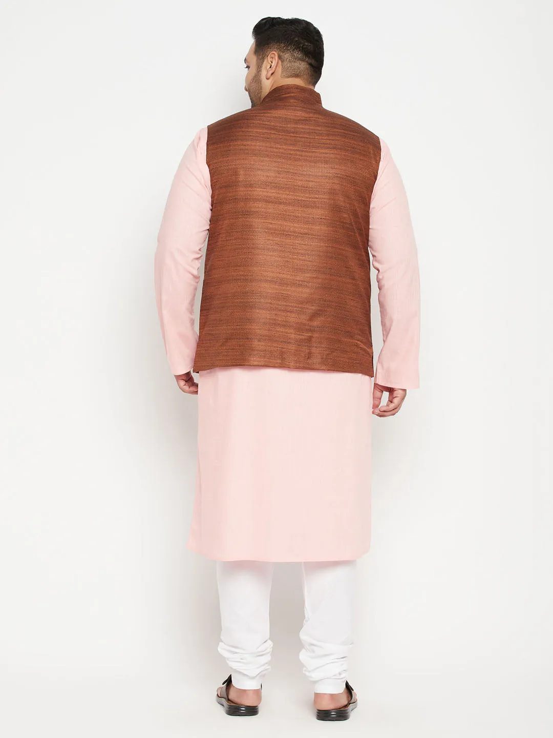 VASTRAMAY Men's Pink and Brown Jacket Kurta