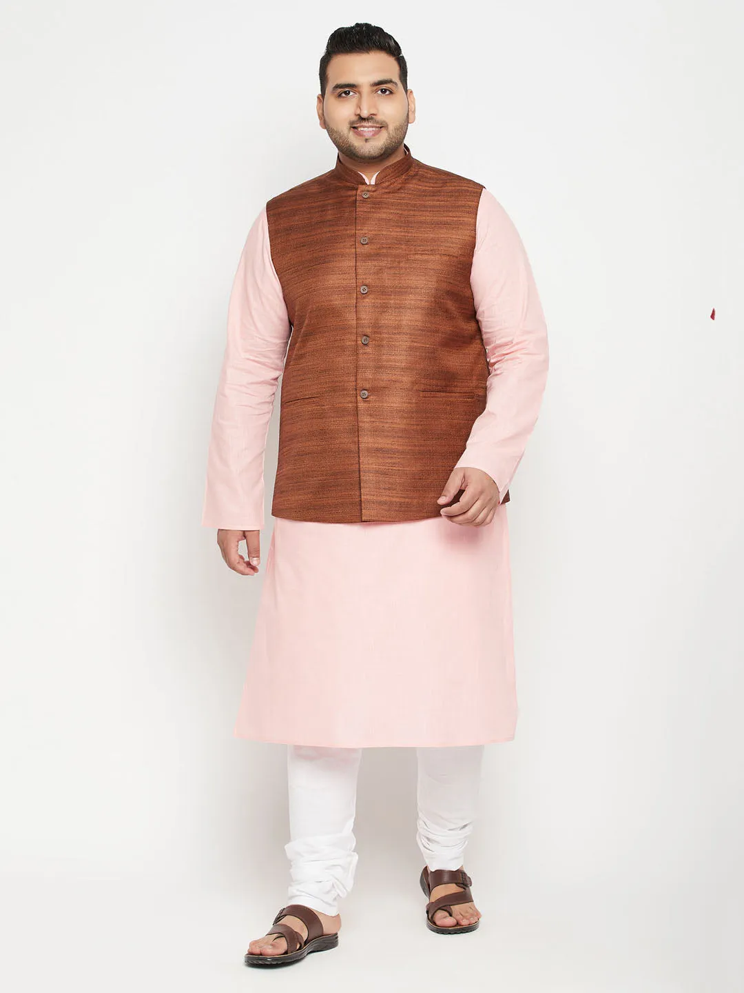 VASTRAMAY Men's Pink and Brown Jacket Kurta