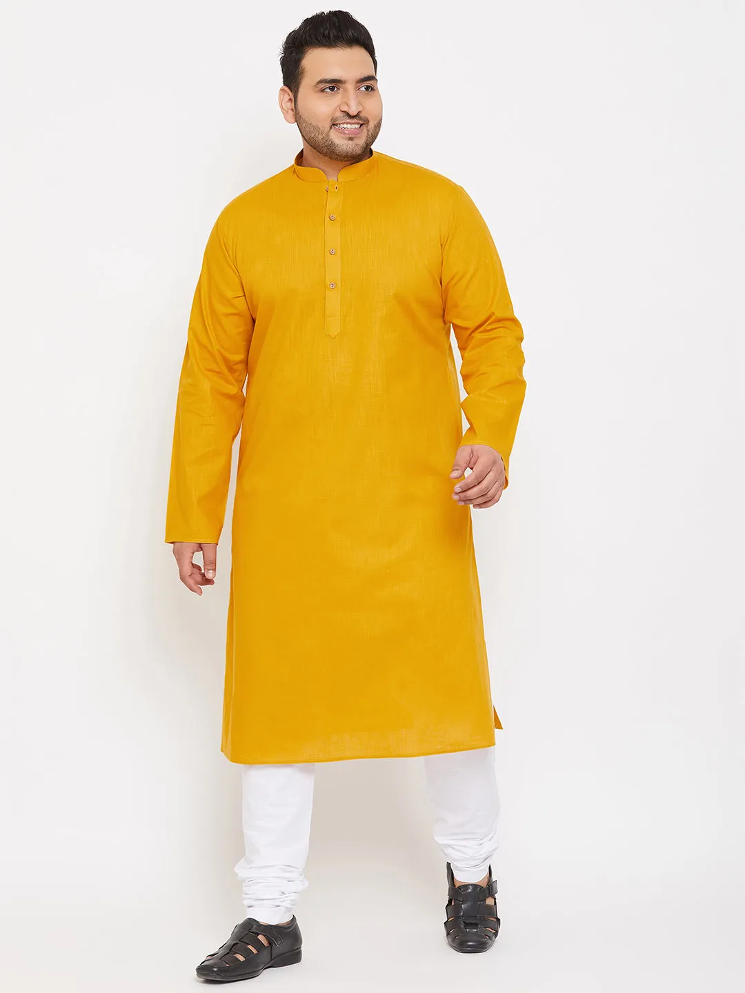 VASTRAMAY Men's Plus Size Mustard Cotton Kurta