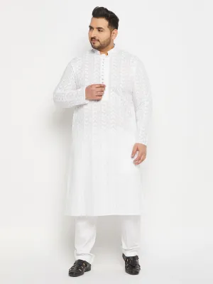 VASTRAMAY White Chikankari Embroidered Kurta Set
