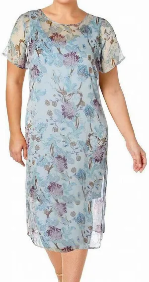Vince Camuto Plus Size Women's Poetic Blooms Overlay Midi Dress