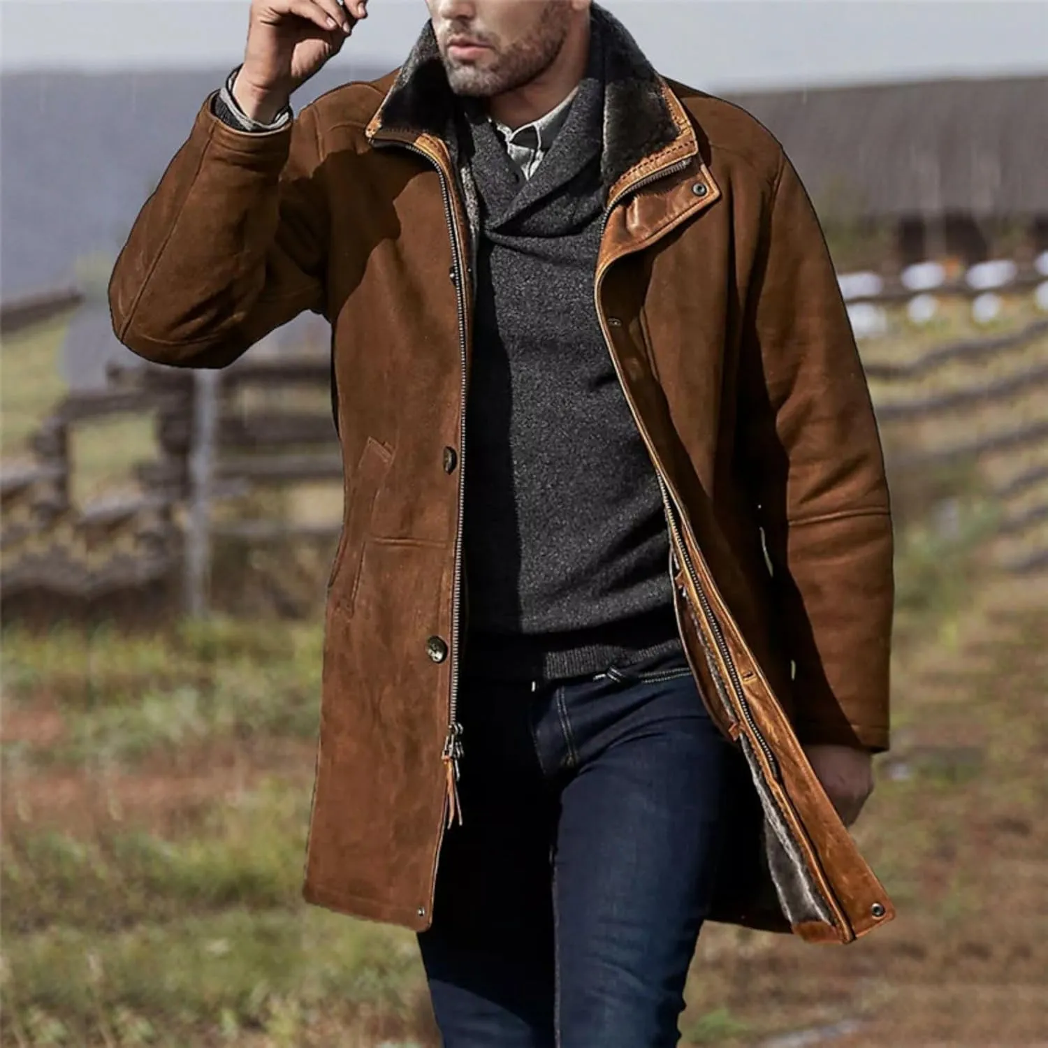 Vintage Brown Faux Leather Jacket Cowhide Distressed Leather Jacket Classic Suede Leather Jacket Shirt Collar Jackets
