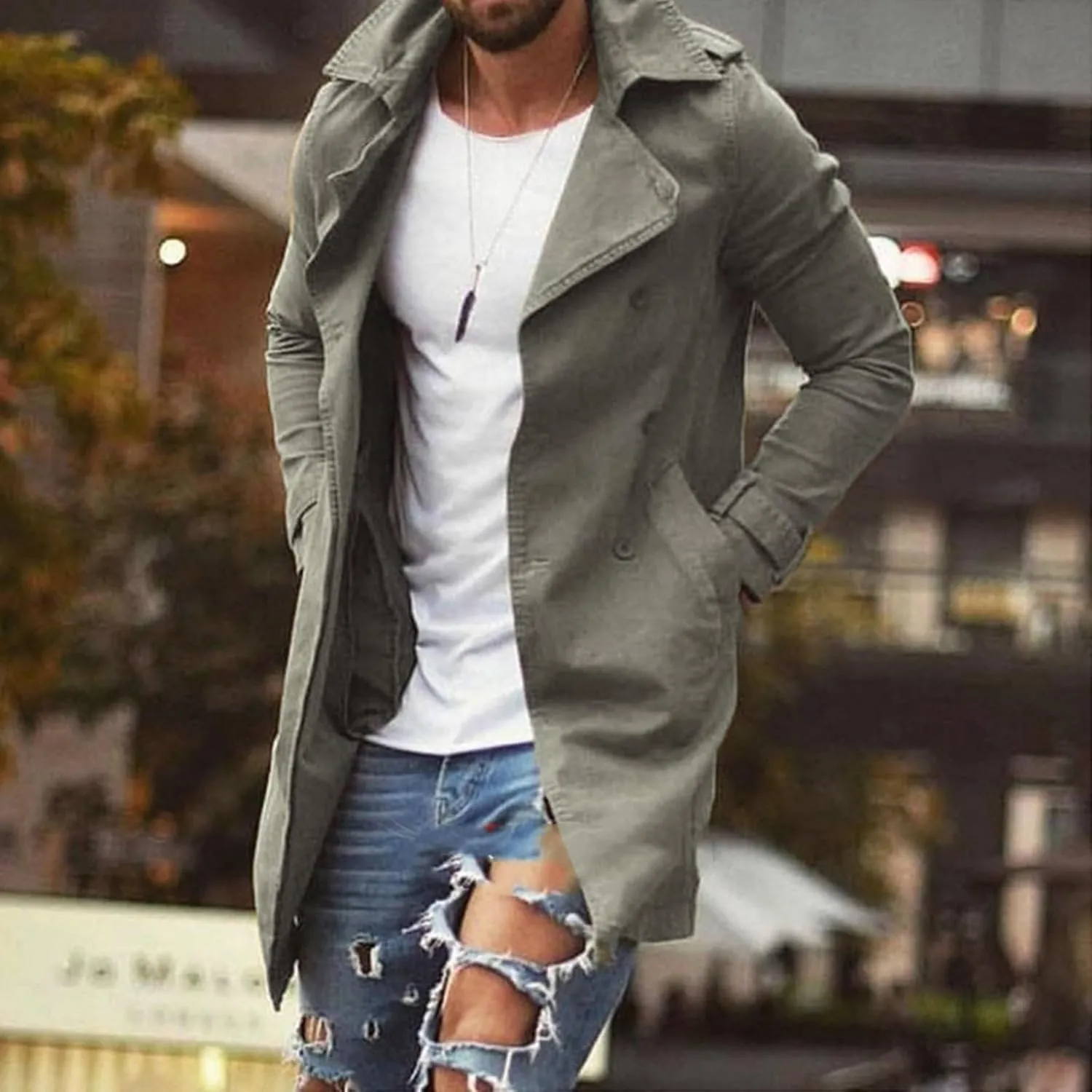 Warm Winter Overcoat with Pockets Men's Solid Color Stand-collar Lengthened Jacket Single Breasted Coat Trench