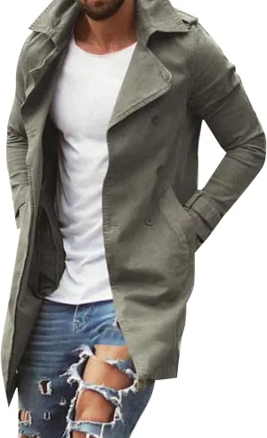 Warm Winter Overcoat with Pockets Men's Solid Color Stand-collar Lengthened Jacket Single Breasted Coat Trench