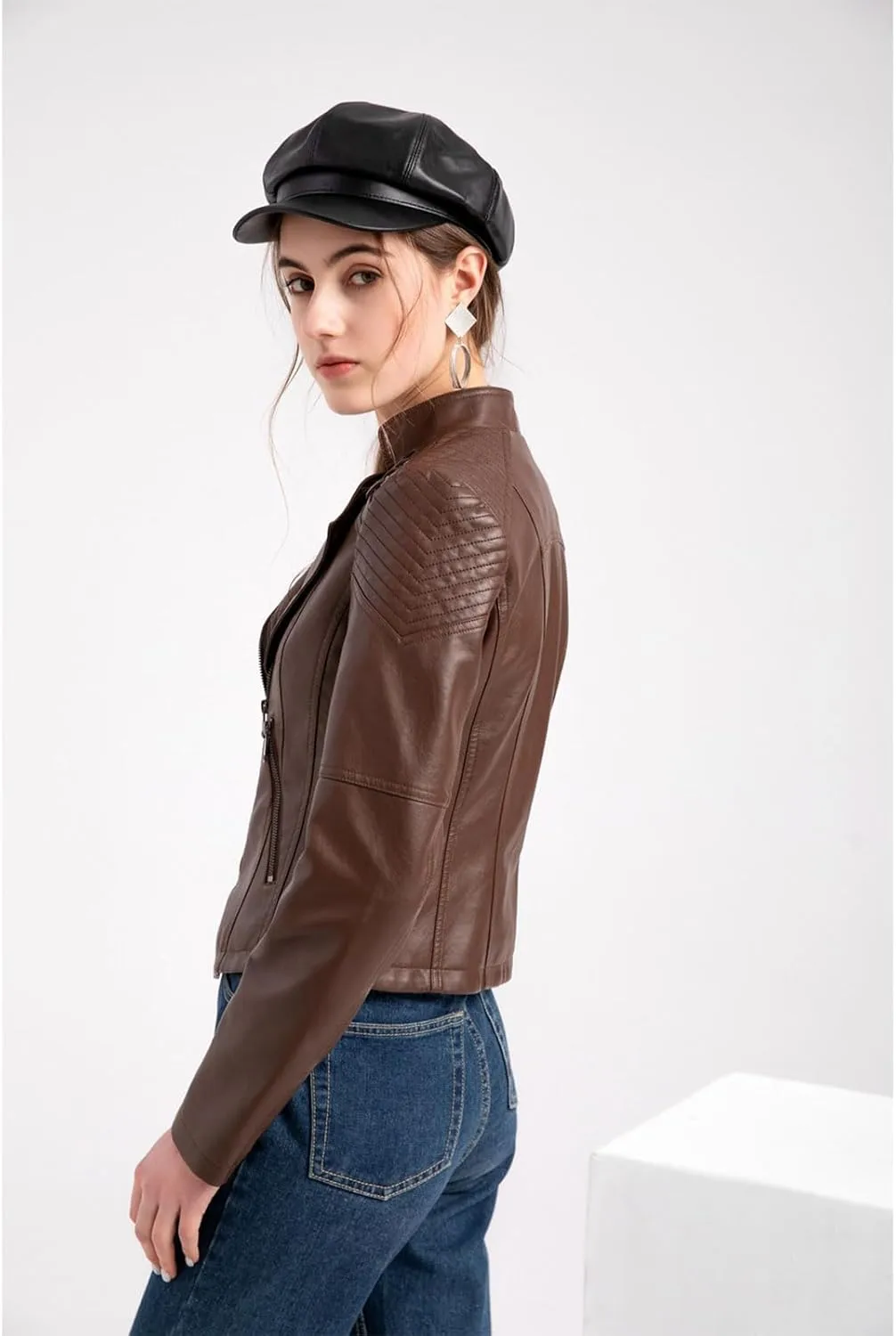 Washed Leather Jacket, Faux Leather Jacket Women, Cropped Leather Jacket, Motorcycle Bomber Plus Size Jacket