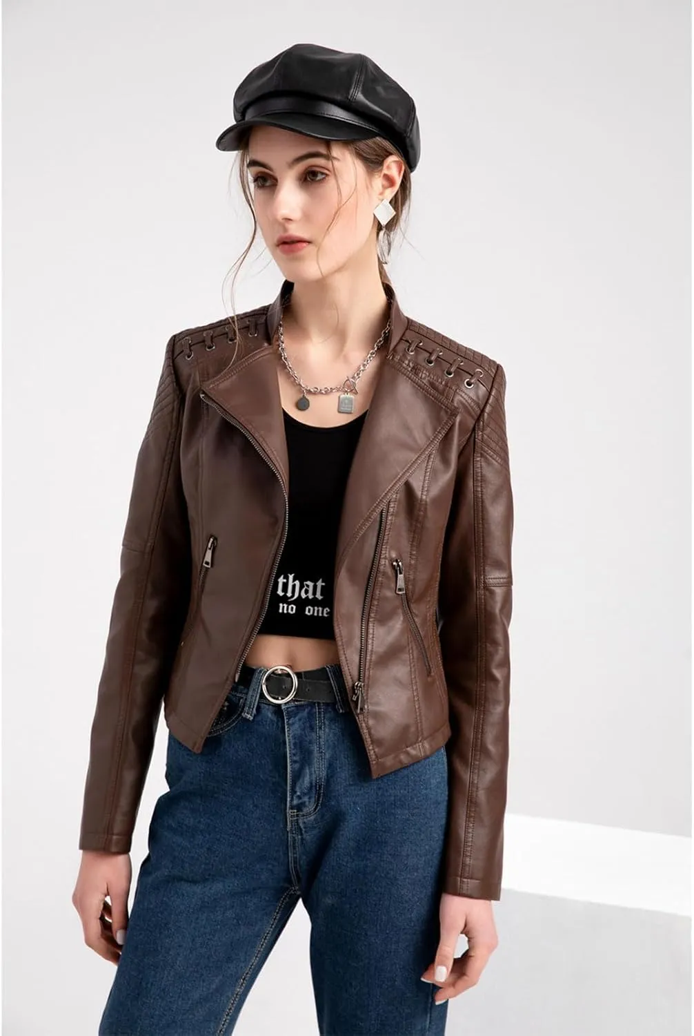 Washed Leather Jacket, Faux Leather Jacket Women, Cropped Leather Jacket, Motorcycle Bomber Plus Size Jacket