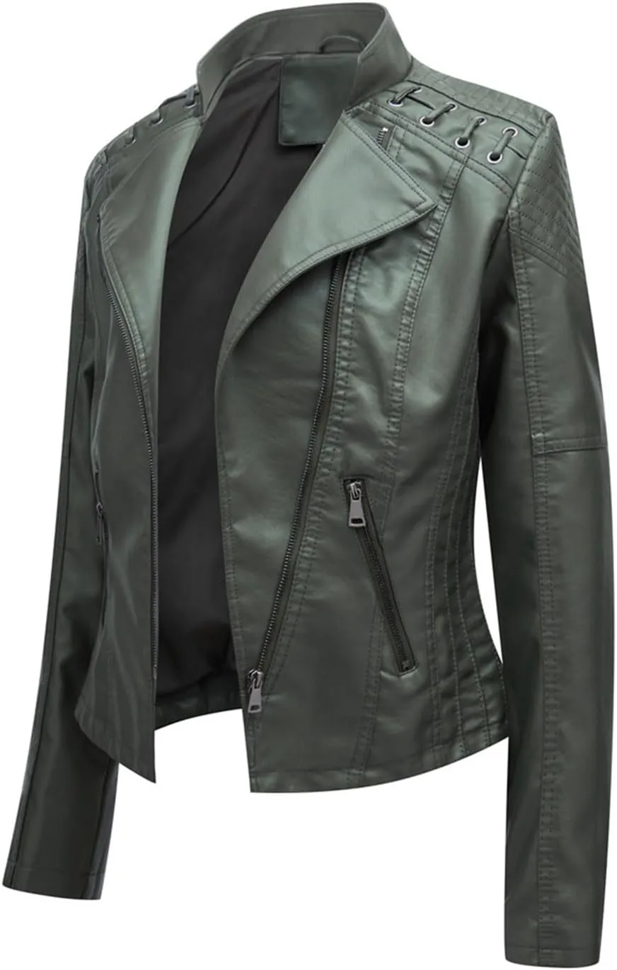 Washed Leather Jacket, Faux Leather Jacket Women, Cropped Leather Jacket, Motorcycle Bomber Plus Size Jacket