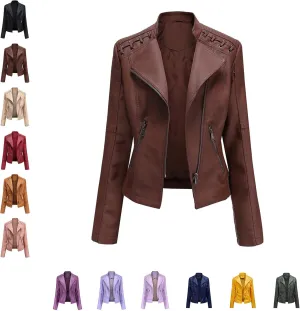 Washed Leather Jacket, Faux Leather Jacket Women, Cropped Leather Jacket, Motorcycle Bomber Plus Size Jacket