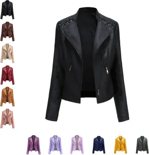 Washed Leather Jacket, Faux Leather Jacket Women, Cropped Leather Jacket, Motorcycle Bomber Plus Size Jacket