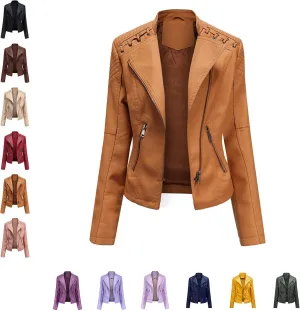 Washed Leather Jacket, Faux Leather Jacket Women, Cropped Leather Jacket, Motorcycle Bomber Plus Size Jacket