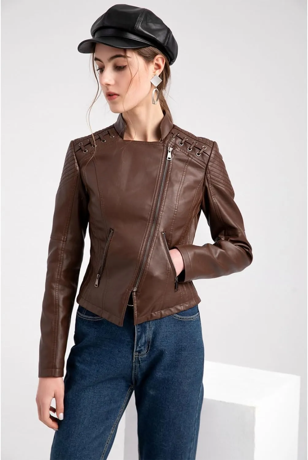 Washed Leather Jacket, Faux Leather Jacket Women, Cropped Leather Jacket, Motorcycle Bomber Plus Size Jacket