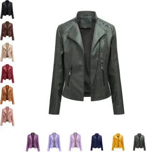 Washed Leather Jacket, Faux Leather Jacket Women, Cropped Leather Jacket, Motorcycle Bomber Plus Size Jacket
