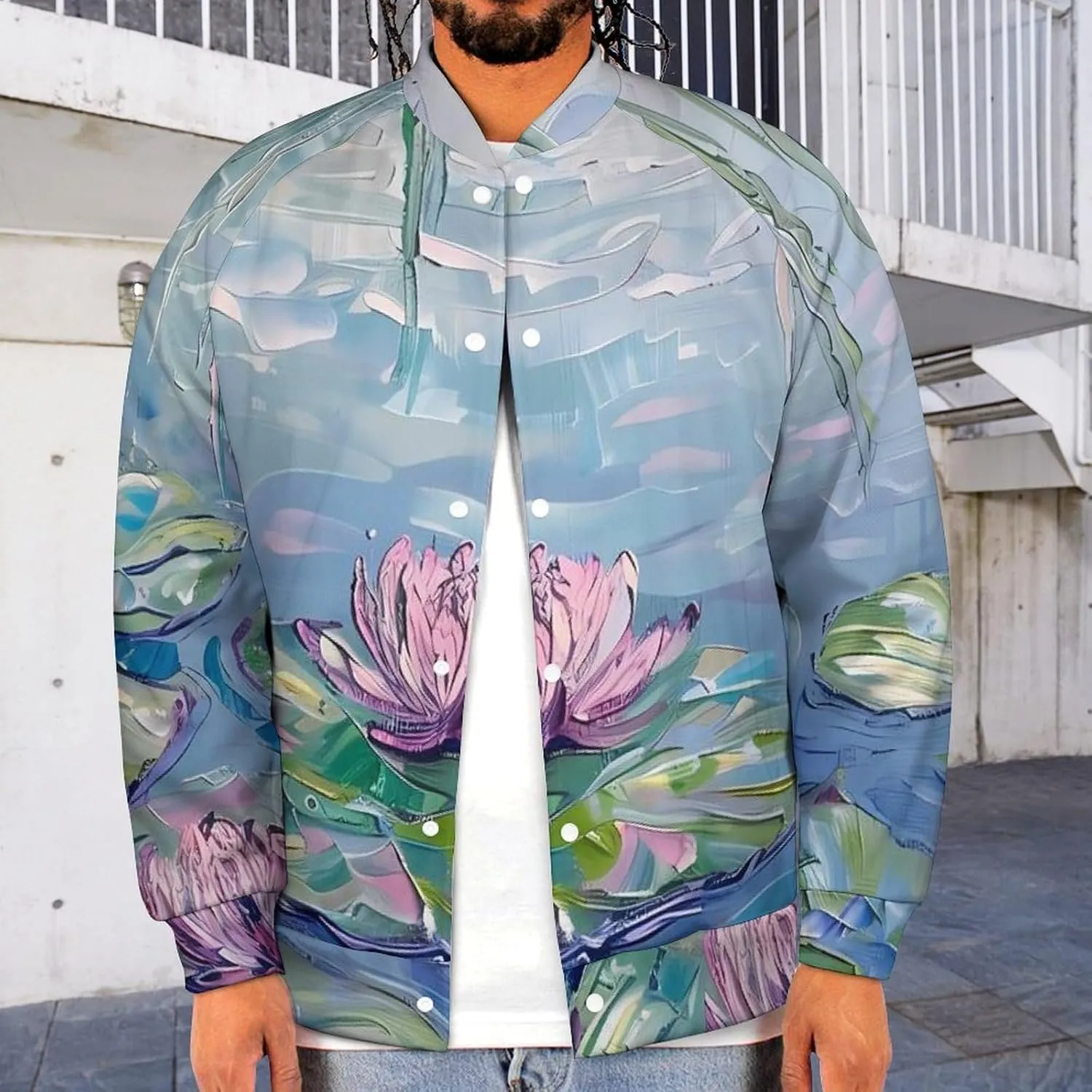 Water Lilies Lotues Weeping Willow Lightweight Men's Baseball Jackets Relaxed Fit Varsity Bomber Jacket Windbreaker Coat