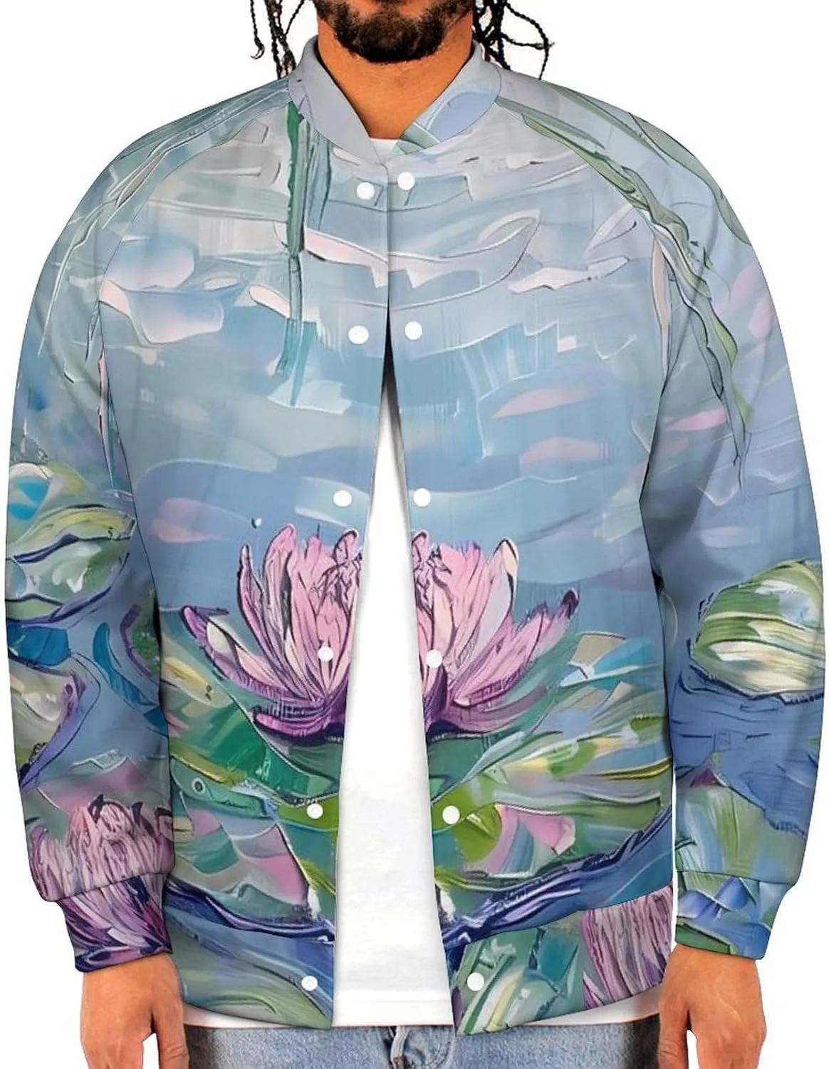 Water Lilies Lotues Weeping Willow Lightweight Men's Baseball Jackets Relaxed Fit Varsity Bomber Jacket Windbreaker Coat