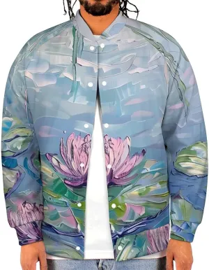 Water Lilies Lotues Weeping Willow Lightweight Men's Baseball Jackets Relaxed Fit Varsity Bomber Jacket Windbreaker Coat