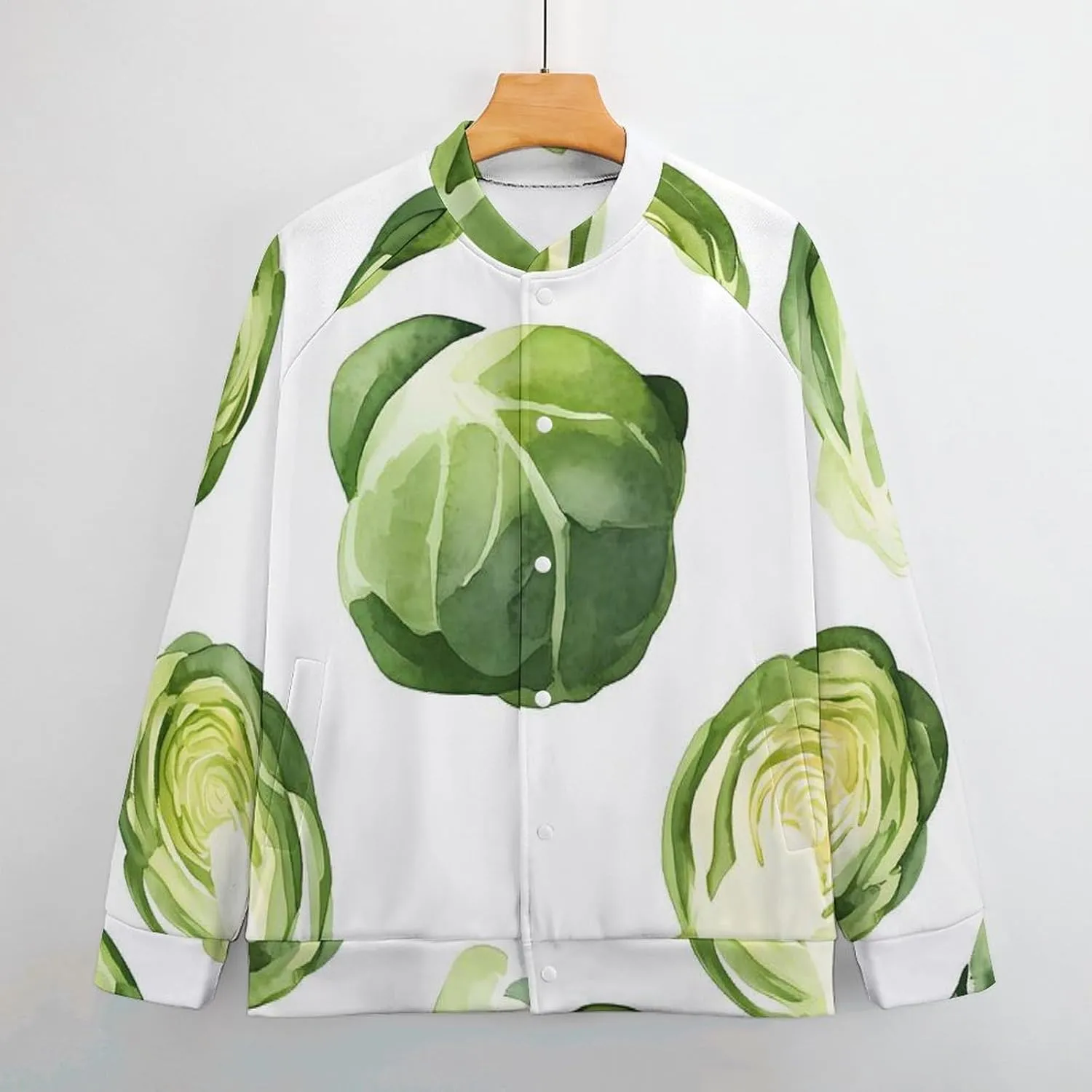 Watercolor Brussel Sprouts Lightweight Men's Baseball Jackets Relaxed Fit Varsity Bomber Jacket Windbreaker Coat