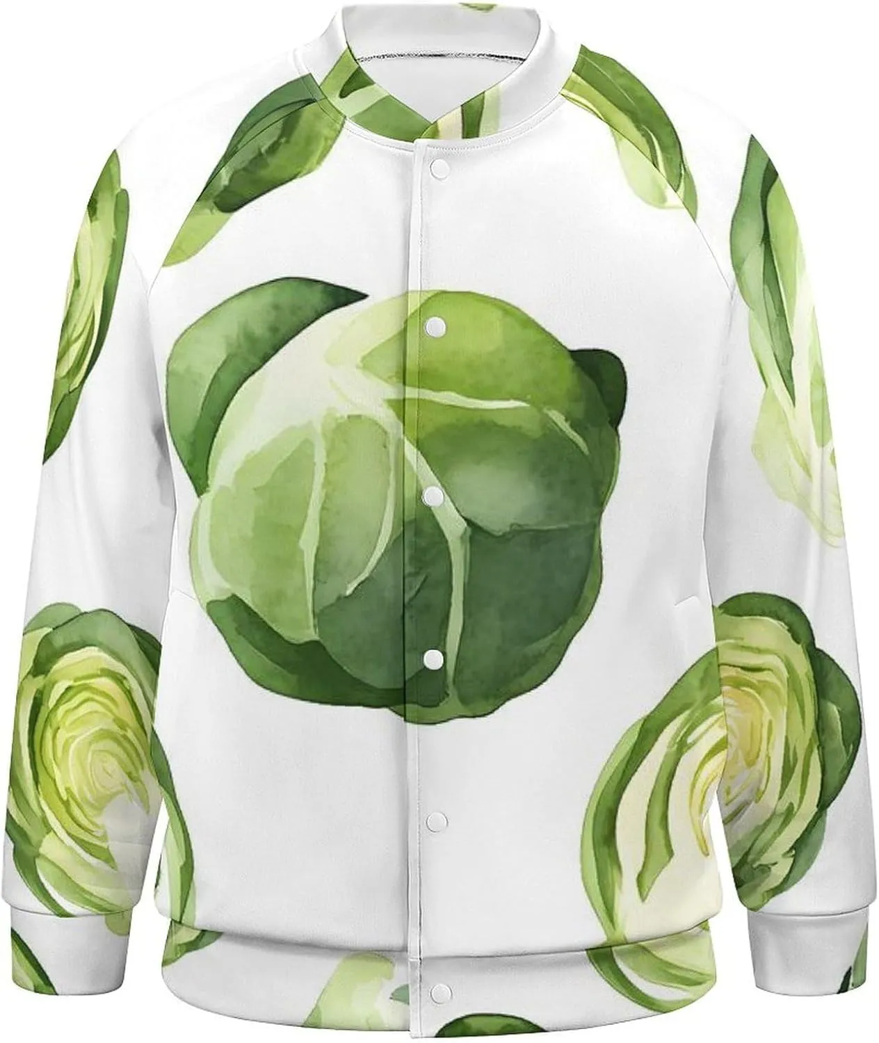 Watercolor Brussel Sprouts Lightweight Men's Baseball Jackets Relaxed Fit Varsity Bomber Jacket Windbreaker Coat