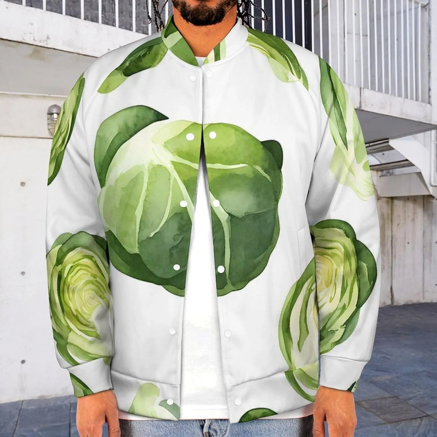 Watercolor Brussel Sprouts Lightweight Men's Baseball Jackets Relaxed Fit Varsity Bomber Jacket Windbreaker Coat