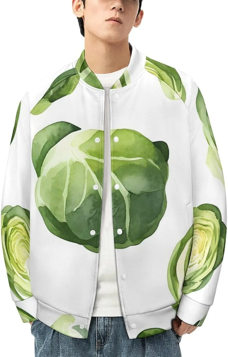 Watercolor Brussel Sprouts Lightweight Men's Baseball Jackets Relaxed Fit Varsity Bomber Jacket Windbreaker Coat
