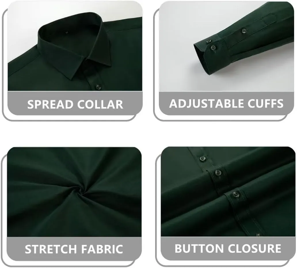 Wehilion Men's Dress Shirts Slim Fit,Dress Homecoming Shirts for Men Long Sleeve Stretch Business Men Dress Shirt