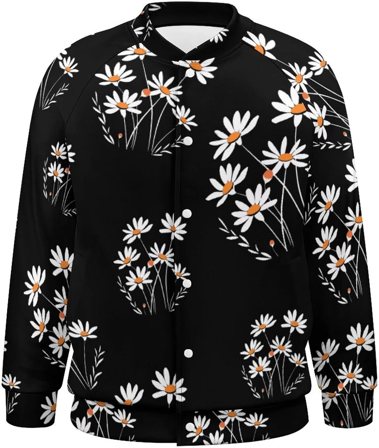 White Daisy Flower Lightweight Men's Baseball Jackets Relaxed Fit Varsity Bomber Jacket Windbreaker Coat