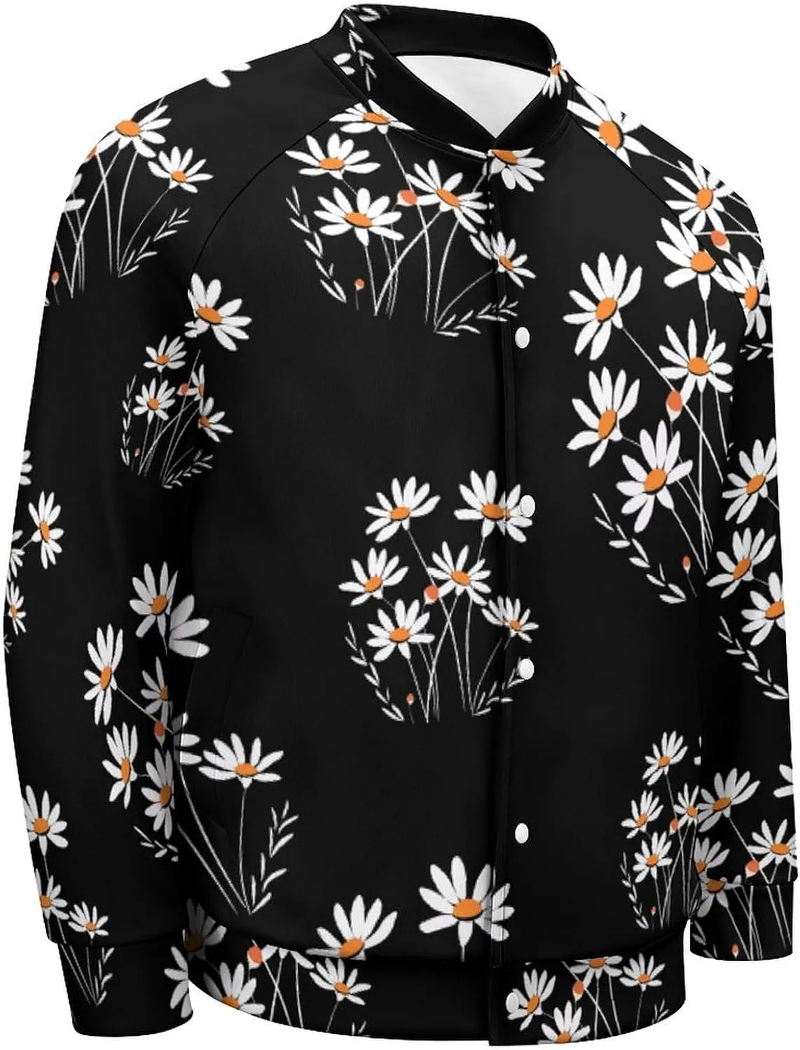 White Daisy Flower Lightweight Men's Baseball Jackets Relaxed Fit Varsity Bomber Jacket Windbreaker Coat