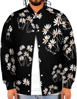 White Daisy Flower Lightweight Men's Baseball Jackets Relaxed Fit Varsity Bomber Jacket Windbreaker Coat