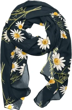 Wildflowers Daisy Printed Silk Scarves Long Chiffon Scarf Wrap Shawl for Women, 73 x 180 cm